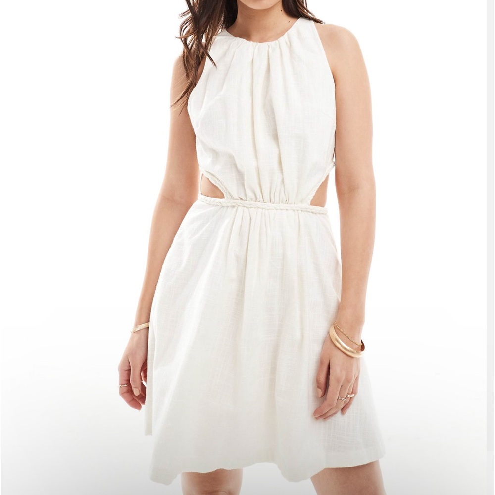 ASOS Pretty Lavish linen cream white cut out side dress brand new size 6
